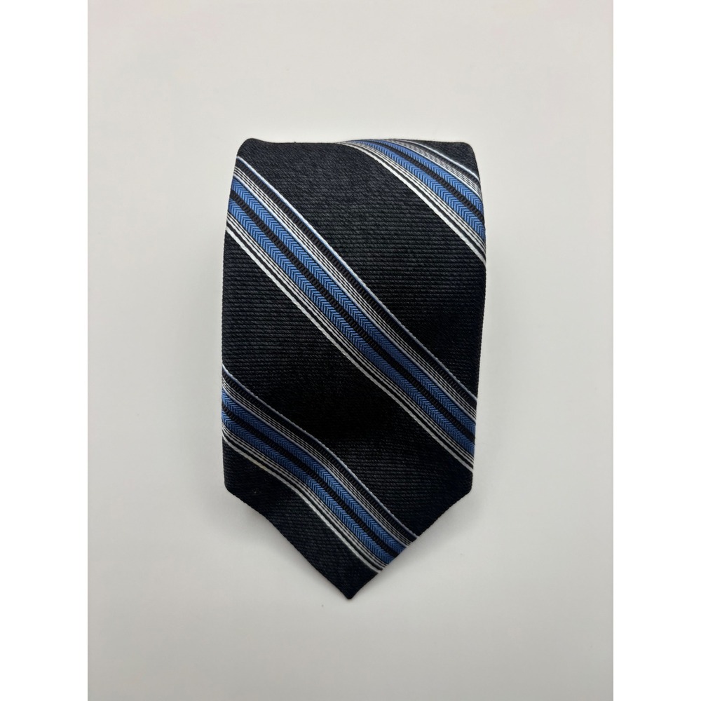 Jos. A. Bank Reserve Silk Necktie Black Blue White Striped RN 31608